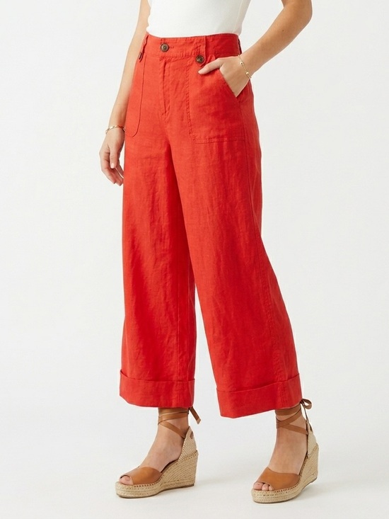 Cynthia Rowley Pants - Cynthia Rowley Size 12 Red Orange Linen Wide Leg Pants
